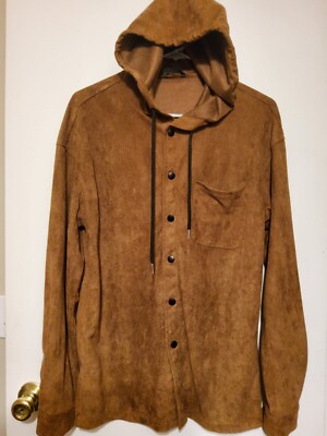 Shein Brown Poly/Spandex Snap Long Sleeve Drawstring Hooded Jacket/Shirt  SMALL