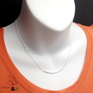 curved layering adjustable sterling pendant necklace bar silver