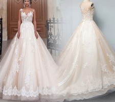 Elegant Wedding Dresses Sleeveless Illusion Lace Appliques A Line Bridal Gowns