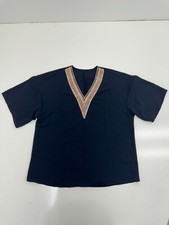 Womens Navy Blue V Neck Short Sleeve Shirt Size Large