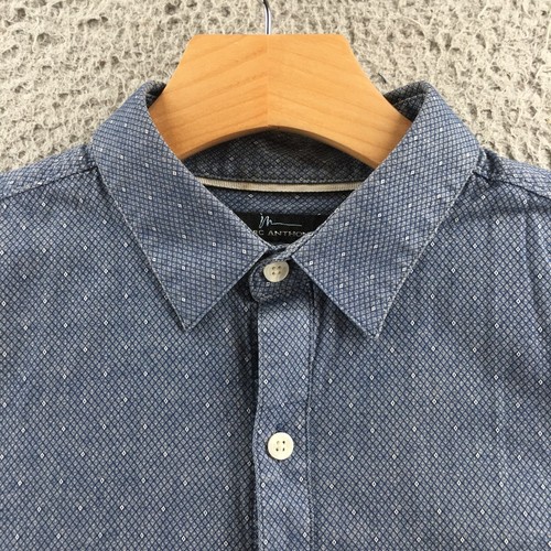 Marc Anthony Slim Fit Button Up Shirt Men M Blue Denim Cotton Blend Short Sleeve - Picture 3 of 17