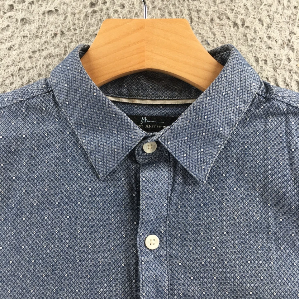 Camisa Marc Anthony Calce Ajustado Abotonada Hombres M Azul Denim Mezcla Algodón Manga Corta Foto 3 de 4