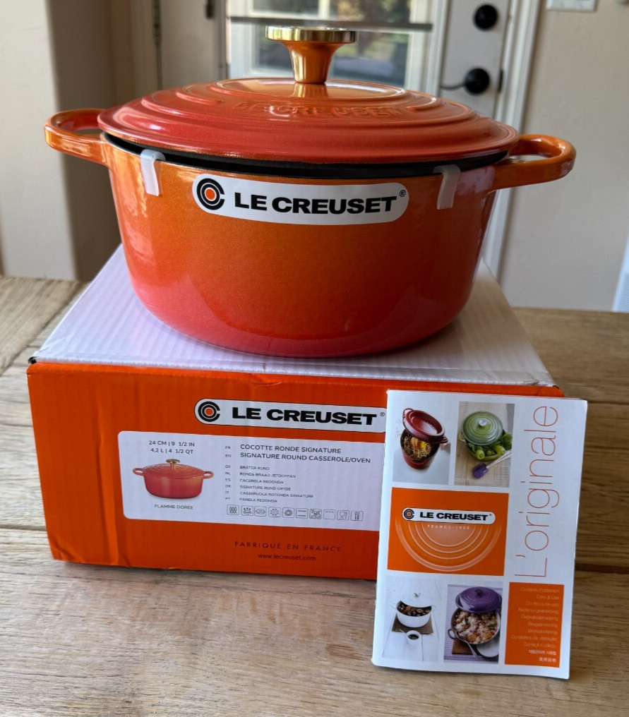 Le Creuset Signature Round Dutch Oven w/ Crucible Knob Flamme Doree 4.5 qt NEW