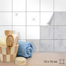 Fliesenaufkleber 15x15cm Wei&szlig; Matt o. Gl&auml;nzend f&uuml;r K&uuml;che, Bad, Dusche langlebig