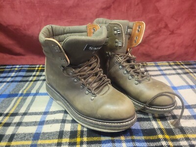 Simms Freestone Mens Sz 10 Wading Fly Fishing Felt Sole Leather Boots Brown