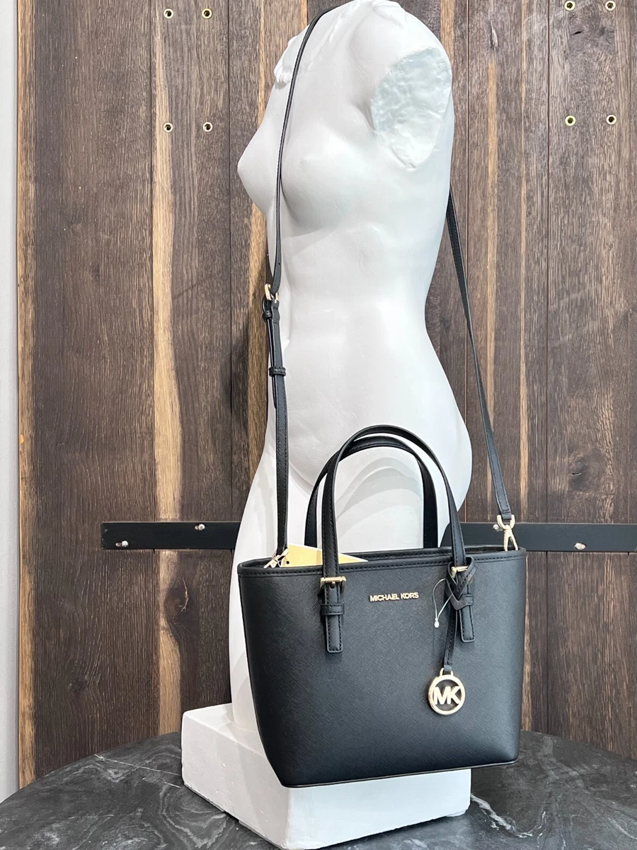 Michael Kors Jet Set Travel XS Convertible Top Zip Tote Bag Leather Black