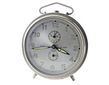Rare 1960s German Peter Repeat Large Wind-Up Silver Tone Mechanical Alarm Clock