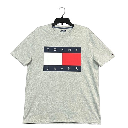 Tommy Hilfiger Men’s Cotton Flag T-Shirt Size L Gray -Multi Short Sleeve - Picture 10 of 12