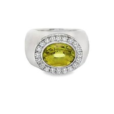 Large Chrysoberyl Diamond 18k White Gold Wide Band Ring, Unisex