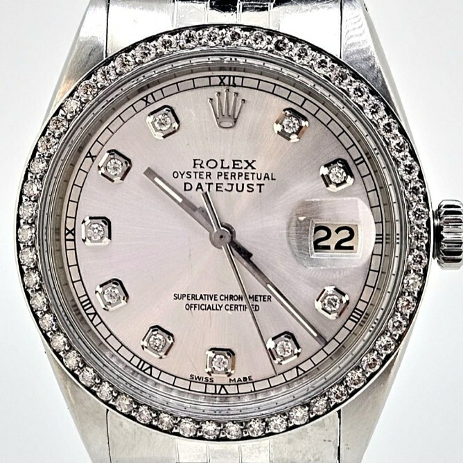 Rolex Mens Datejust Steel Oyster Diamond Bezel Dial Perpetual