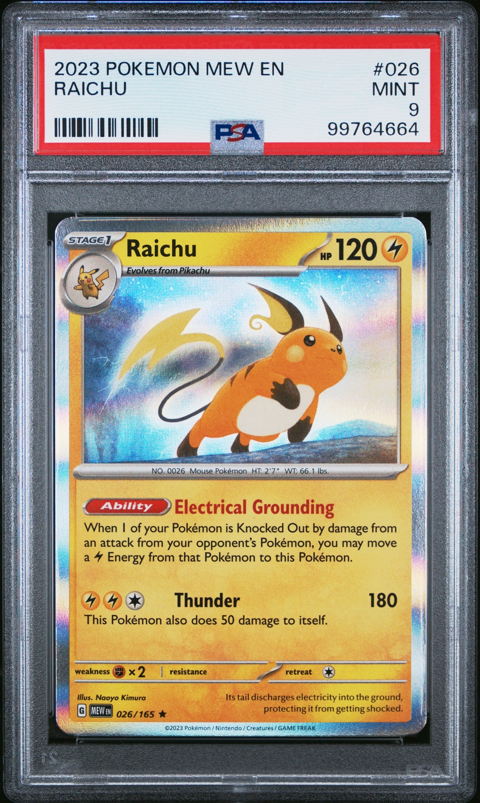 POKEMON 151 #026 RAICHU - PSA 9 - 2023 MEW EN SCARLET VIOLET ENGLISH CARD #26