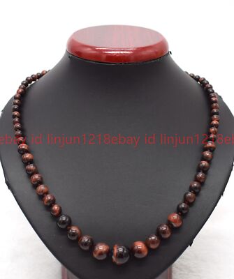 Schöne Natürliche 6-14 mm Rot Tigerauge Runde Edelstein Perlen Halskette 16-24 Zoll