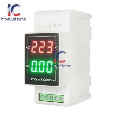 DIN Rail Digital display AC Voltage Current Meter Single-phase  range AC60-500V