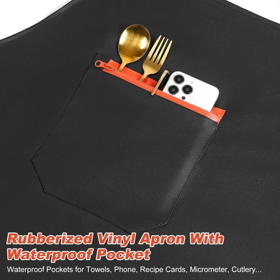 Heavy Duty Extra Long Waterproof Vinyl Apron with Pocket, Adjustable - Image 3 of 4