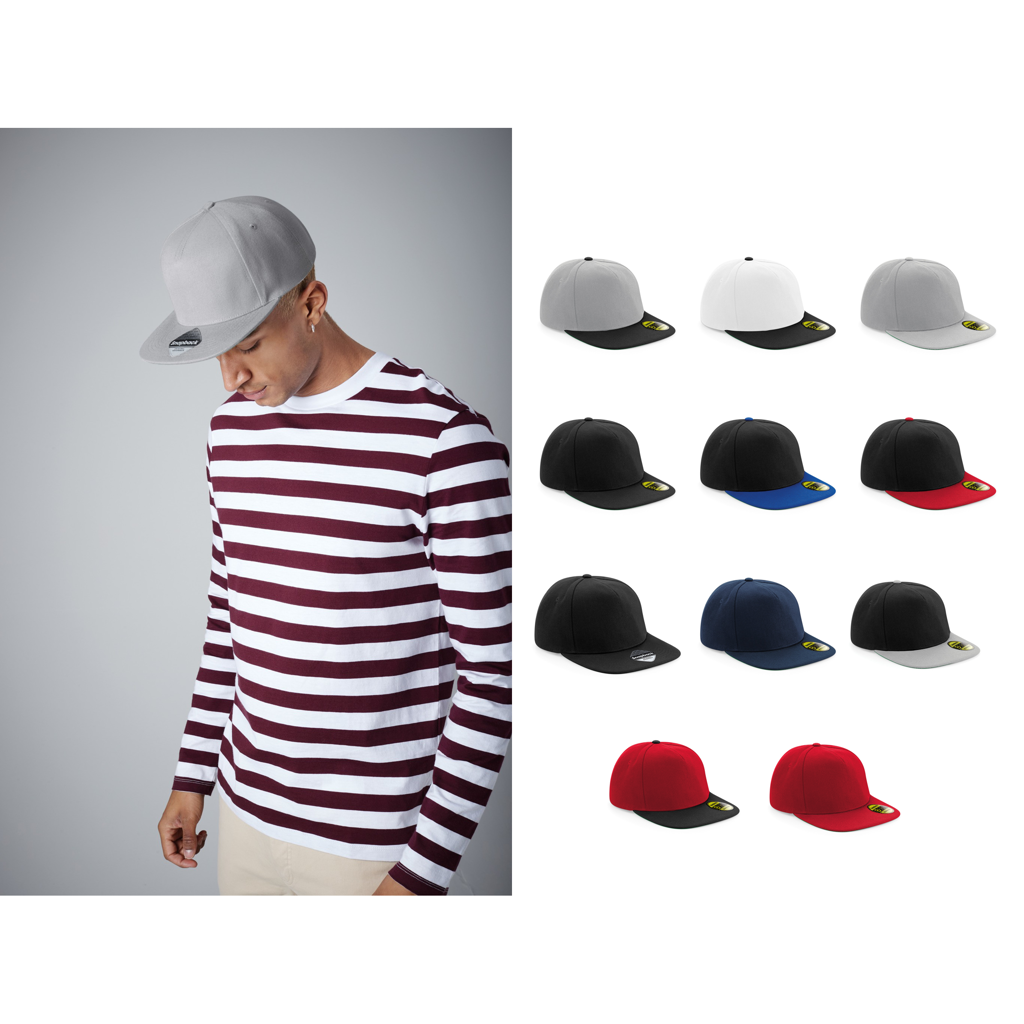 Beechfield Original Flat Peak Snapback - Retro Style Green Underpeak Headwear