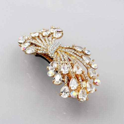 18K GP Bow Clear Rhinestone Crystal CZ Barrette Hair Clip pin Hair Accessories 6 - Picture 2 of 5