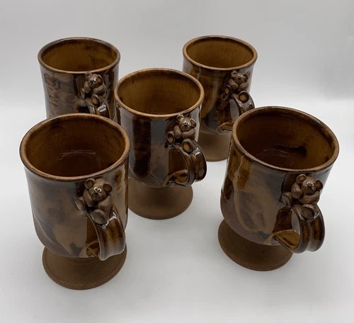 5- Bear Handle Pedestal STUDIO ART POTTERY TEA/COFFEE MUG 5" Signed Candy NICE