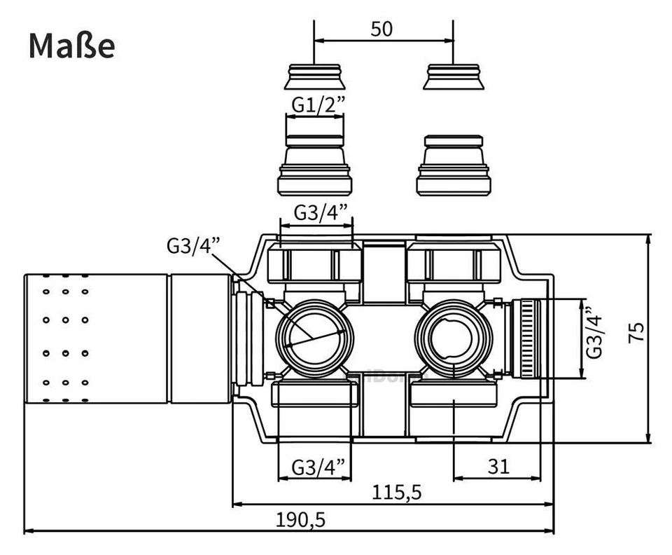 Buderus Multiblock Ventil Armatur Badheizkörper Hahnblock 50 mm Mittelanschluss - Bild 3 von 4