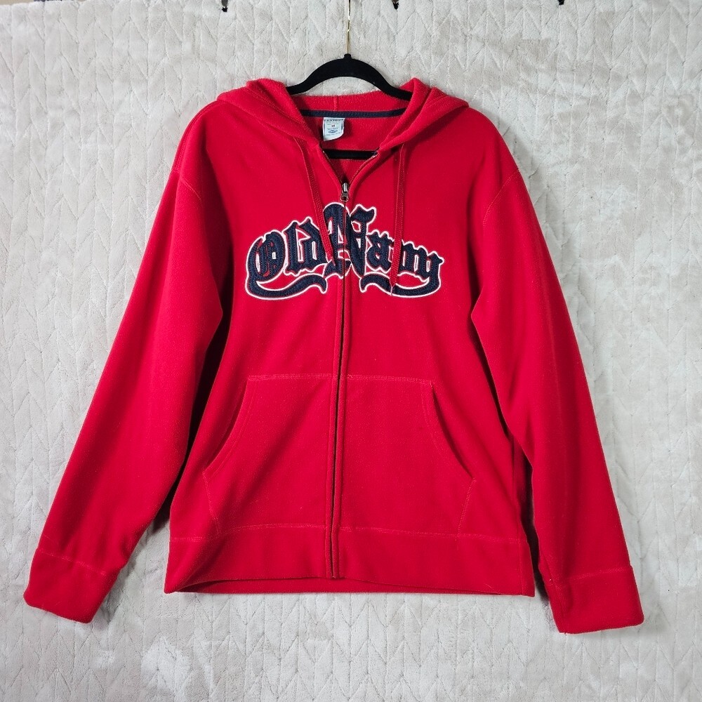 VTG Y2K Old Navy Red Fleece Zip Hoodie Mens M Skater Streetwear Hip Hop 3D Graphic