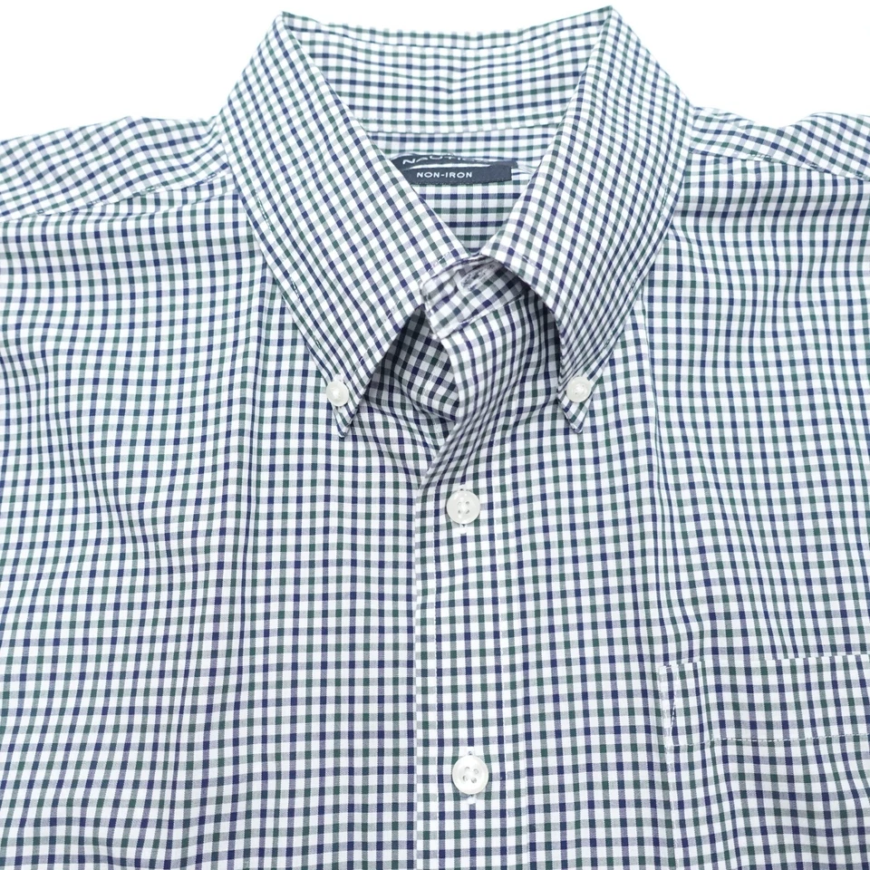 Camisa social masculina Nautica 17 32/33 azul branca xadrez sem ferro manga longa formal - Imagem 2 de 4