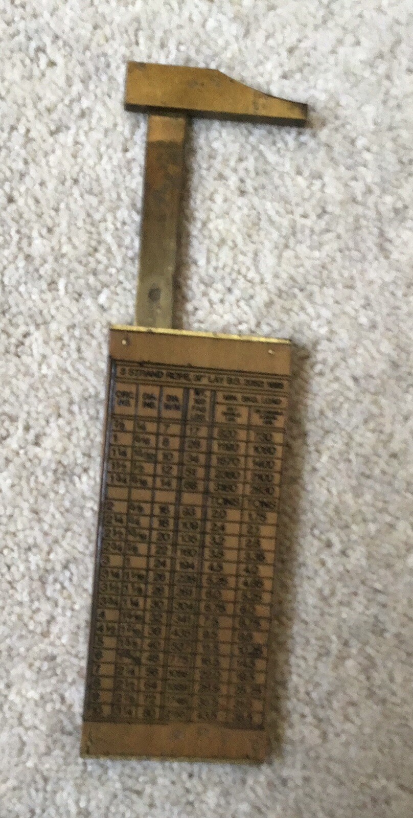ANTIQUE BOXWOOD BRASS MEASURING CABLE ROPE GAUGE SLIDE RULE RULER RABONE No 1206