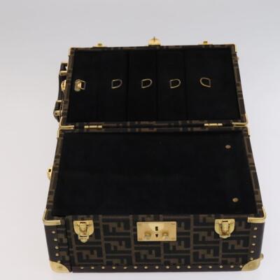 FENDI Zucca Canvas Trunk Jewelry Case Jewelry Box Black Brown Auth