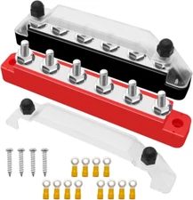 (Red+Black) Power Distribution Terminal Block with Cover with 6 X 1/4” (M6) Post