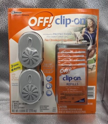 NEW Off Clip On Fan Mosquito Repellent 2 Fans 6 Refills of 12 Hours Protection
