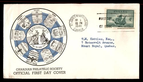 Mayfairstamps Canada FDC 1949 Sailboat Cabots Mathew Coat of Arms First Day Cove
