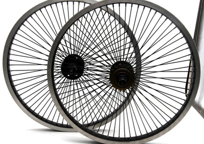 Paar 20'' BMX Fahrrad 72 Radial Speichen Räder 14mm Achse (406 - 24) + 18T Zahnrad schwarz