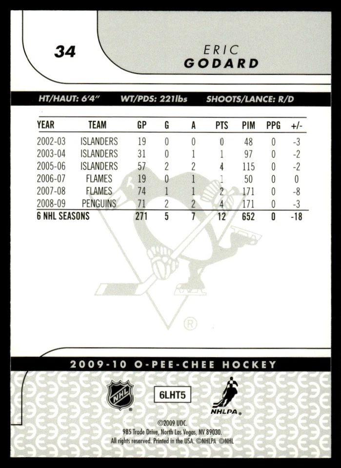 2009-10 O-Pee-Chee Rainbow Eric Godard Pittsburgh Penguins #34 - Image 2 of 2