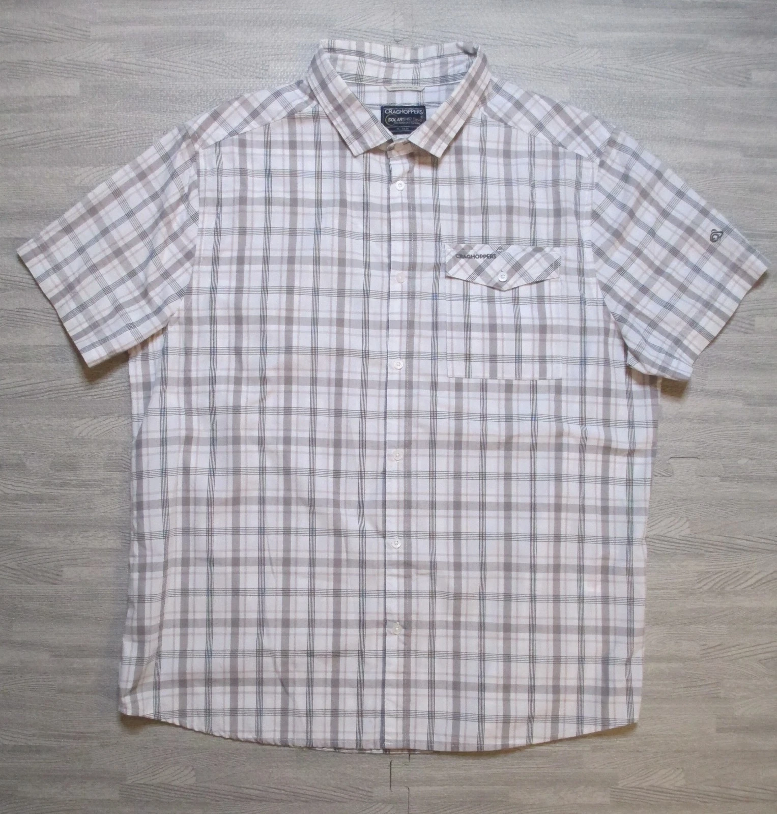 Craghoppers Shirt Mens XL Beige Check Short Sleeve Outdoor Hiking Solarshield