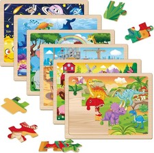 Wooden Puzzles for Kids Ages 4-6, 6 Packs 24 Pcs Jigsaw Puzzles Preschool Educat