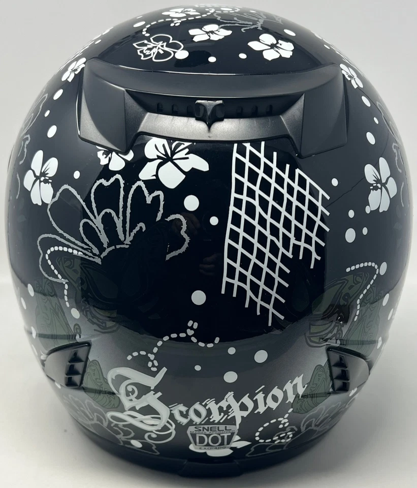 Scorpion EXO Motorcycle Helmet Black Flower Butterfly Ladies Small Full Face - Image 4 of 4