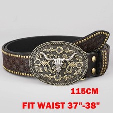 115cm Western Cowboy Belt For Men Women PU Leather Vintage Buckle Belt Rodeo US