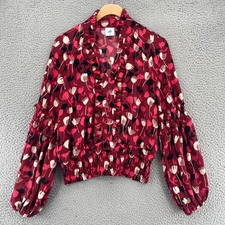 Cabi Top Women Extra Small Corsage Red Floral Blouse Long Balloon Sleeve Smocked
