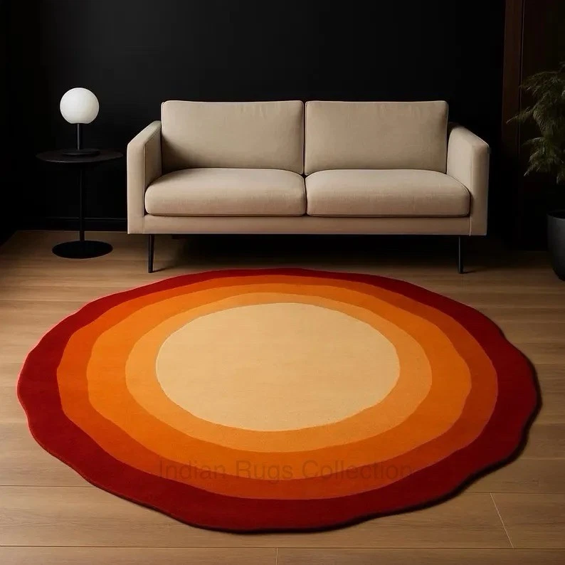 Ombre Hand-Tufted Orange Round Rug in Colorful Fine Wool – Custom Area Rug - Image 2 of 4