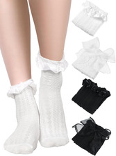 4 Pairs Women'S Ruffle Frilly Lace Ankle Socks Cute Princess High Socks