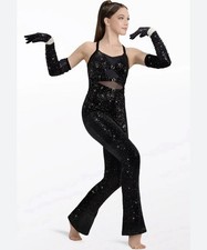Weissman Children L Dance Jumpsuit Costume Velvet Sequin Black Jazz Tap LC