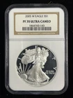 2005-W American Silver Eagle $1 NGC PF 70 ULTRA CAMEO- No Spots or Scratches A++