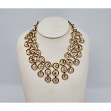 Vintage Statement Gold Circle Link Rhinestone Bib Festoon Collar Necklace Vintage Statement Gold Circle Link Rhinestone Bib Festoon Collar Necklace