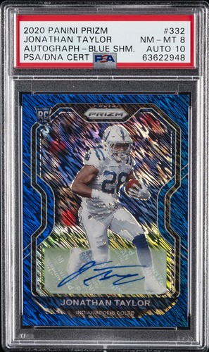 2020 PANINI PRIZM BLUE SHIMMER JONATHAN TAYLOR ROOKIE RC 22/25 PSA 8 AUTO 10