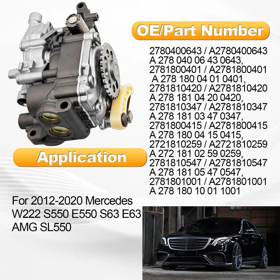 For 2012-2020 Mercedes W222 S550 S63 AMG SL550 Engine Motor Oil Pump 2781801001 Foto 2 de 4