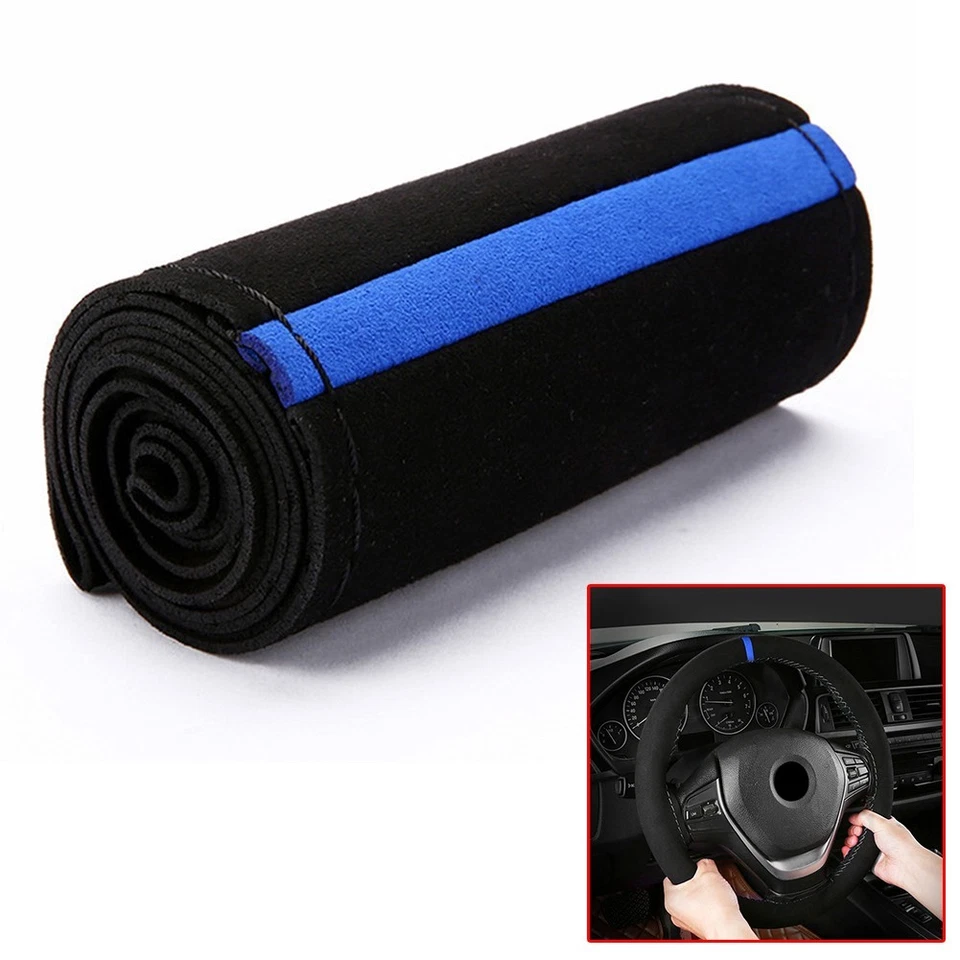 Steering Wheel Cover 15" Car Set Suede 38cm Anti-Slip Black+Blue Parts Protector - Image 4 of 4