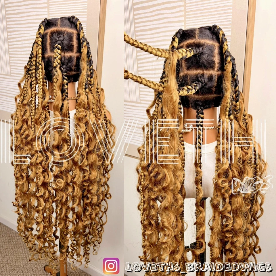 Se envía al día siguiente (ENVÍO 2 DÍAS) Peluca trenzada de encaje completo Cornrow, trenza negra sin nudos Foto 2 de 4