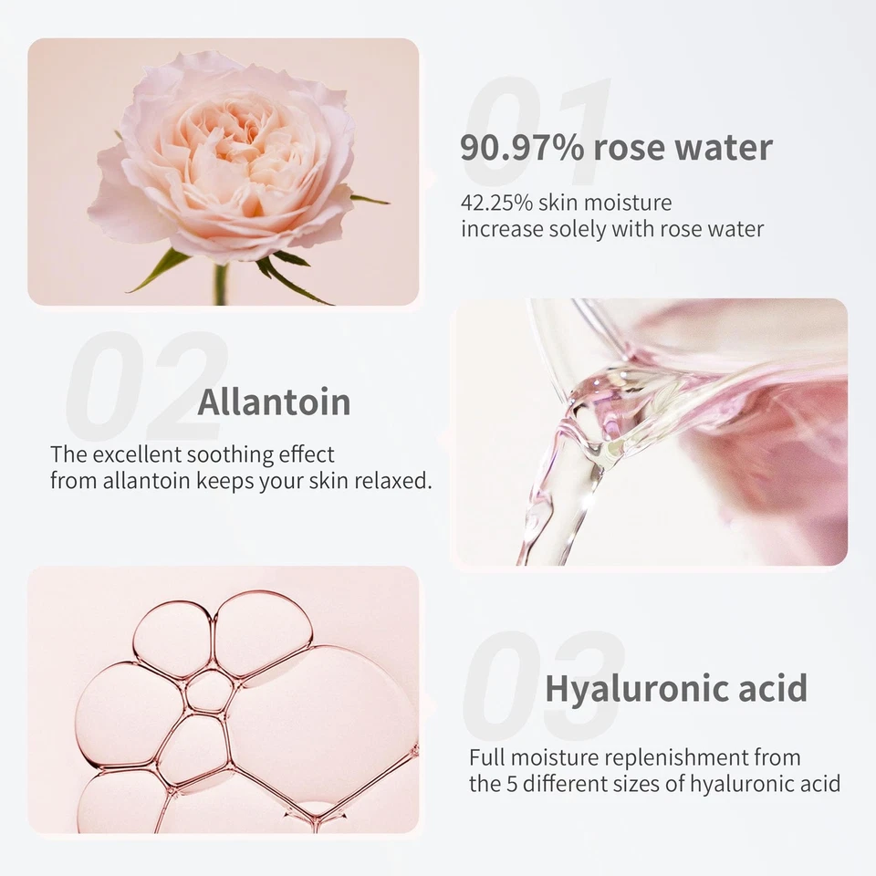 Tónico vegano de agua de rosas para rostro - 90,97 % agua de rosas pura, certificado orgánico, S... Foto 3 de 4