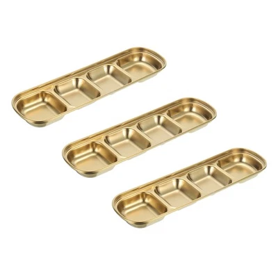 3 Pack Edelstahl Soßenschale Dipping Bowls mit 4 Fach Geteilter Dippschale Gold - Bild 1 von 4