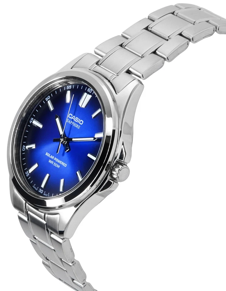 Casio Standard Analog Stainless Steel Blue Dial Solar MTS-RS100D-2AV Men's Watch - Image 3 of 4