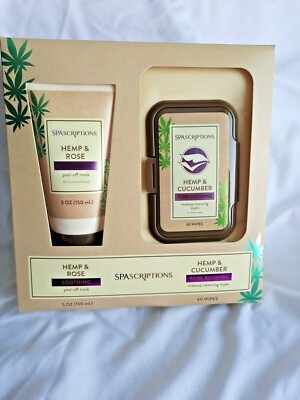 SpaScriptions Hemp & Rose Peel-Off Mask & Hemp and Cucumber Makeup Wipes New