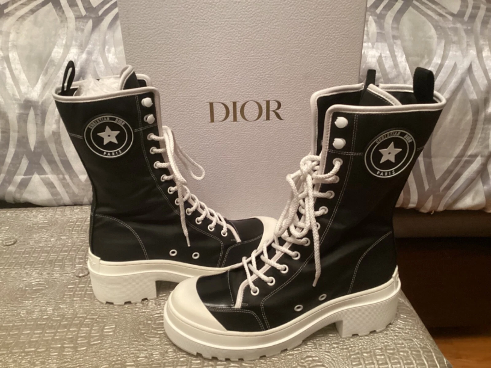 Christian Dior D Rise Tissu Technique Noir Baskets Plateforme Combat Bottes 39